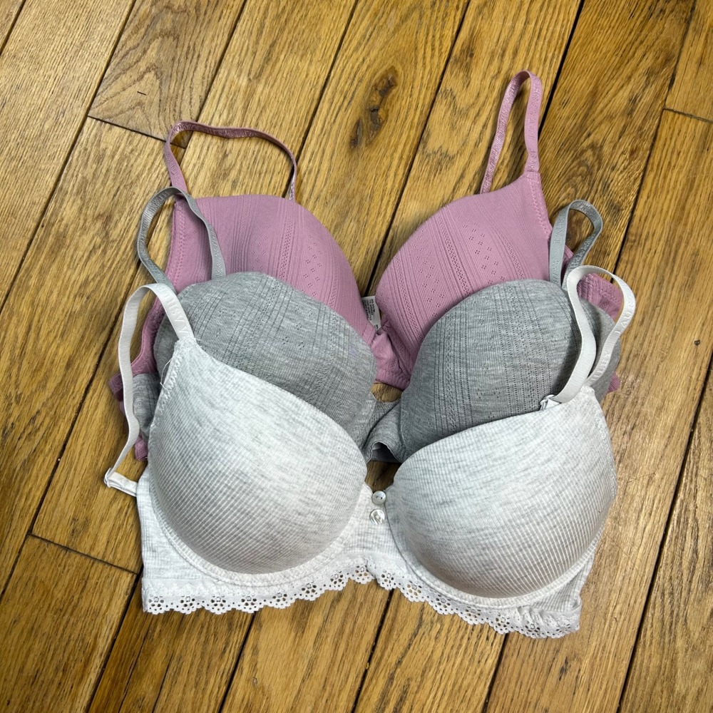 Laura Ashley Bras in Pink, Gray, and Light Gray